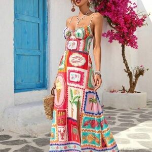 Women’s Multi-Color Patchwork Maxi Dress - Sleeveless Summer Sundress